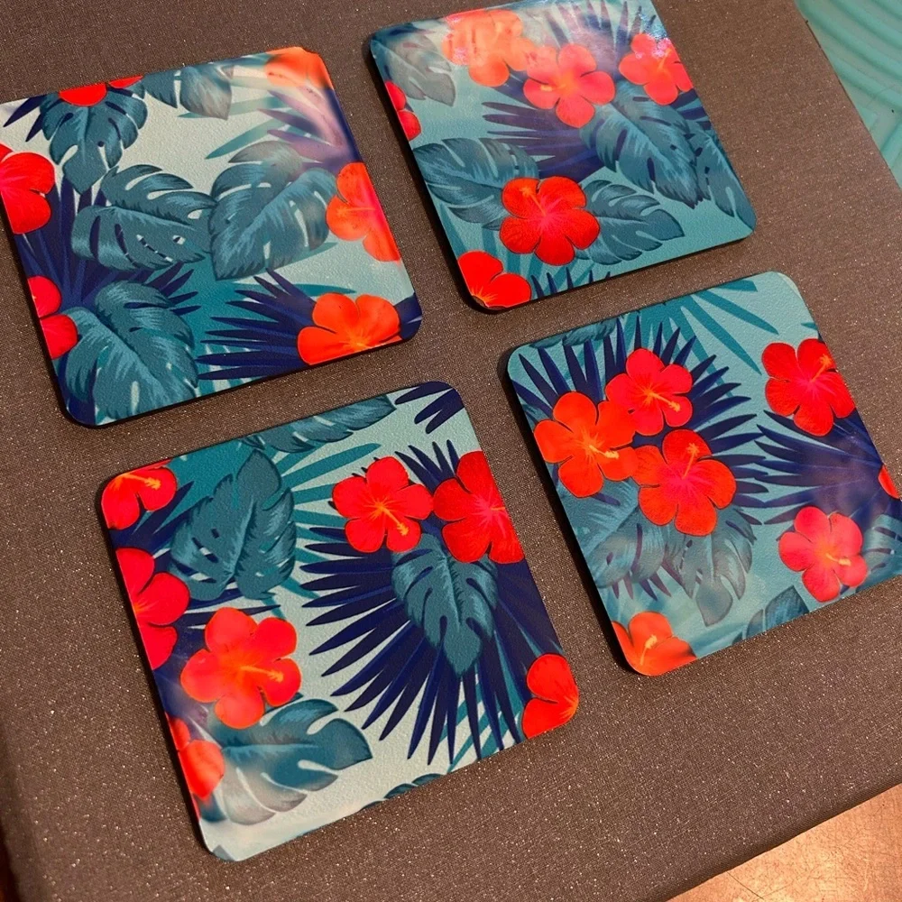 Tropical Floral Coasters Set cork back‎ set of 4